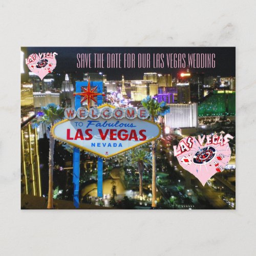 Pink Hearts Las Vegas Wedding Date Announcement Postcard