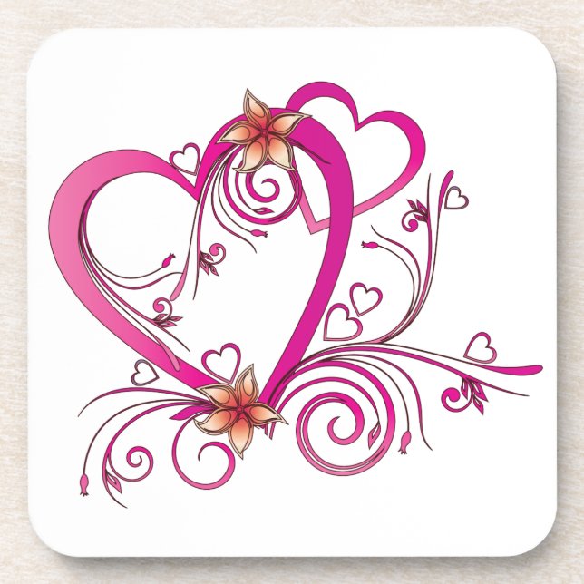Pink Hearts Linked Beverage Coaster (Front)