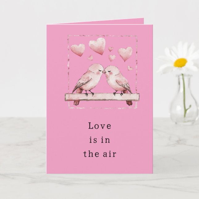 Pink Hearts Love Birds Card (Small Plant)