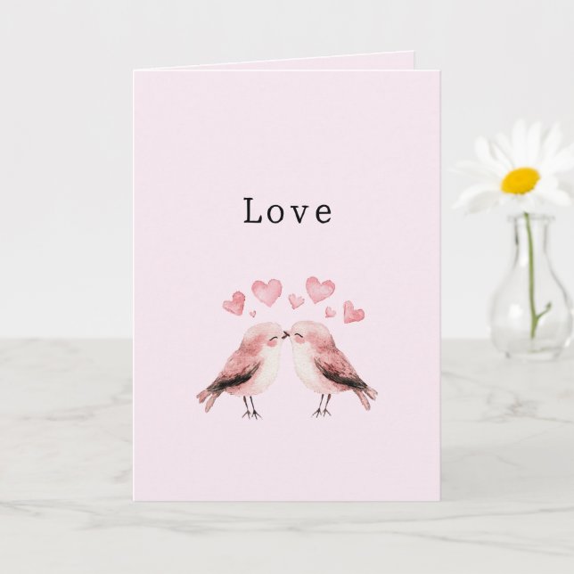 Pink Hearts Love Birds Valentine's Day Wedding Card (Small Plant)