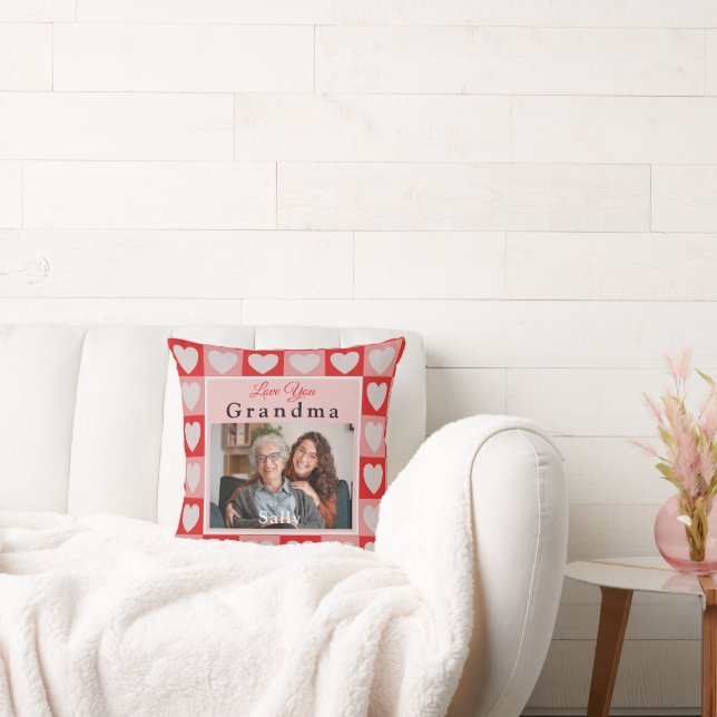 Pink Hearts Love Personalised Photo Throw Pillow (Couch)