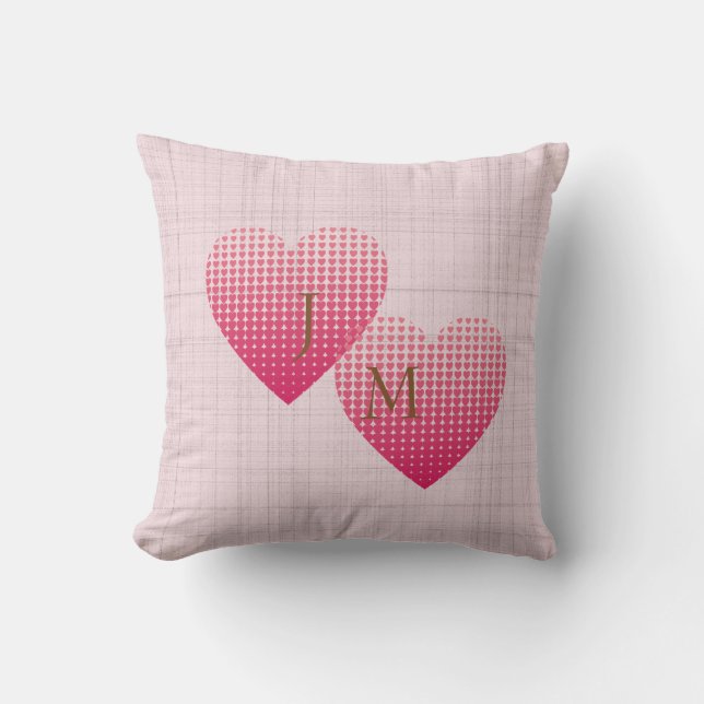 Pink hearts love personalized monogram throw pillow (Front)