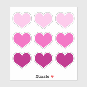 Pink Hearts Love Romance Valentines Day Set of 9 Sticker