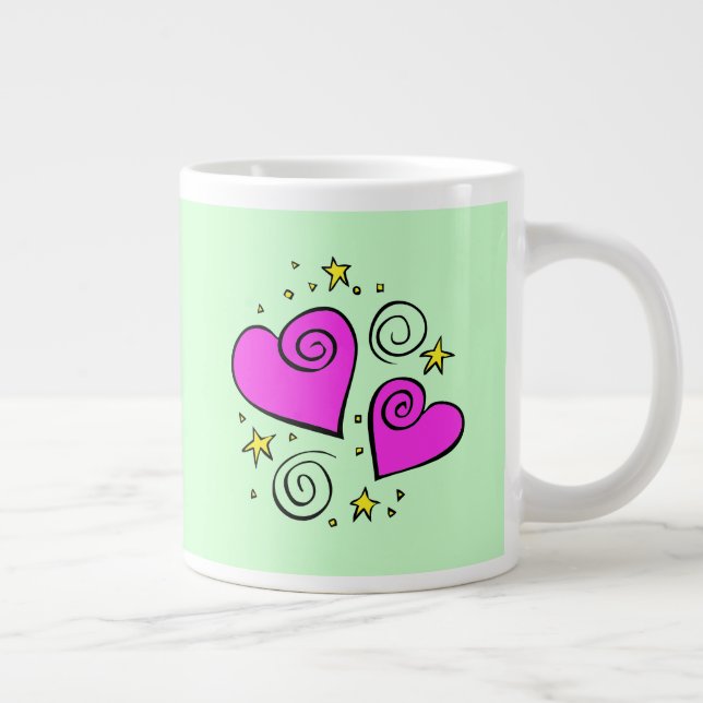 Pink Hearts, Love, Romance, Valentine's Day, Stars Giant Coffee Mug (Right)