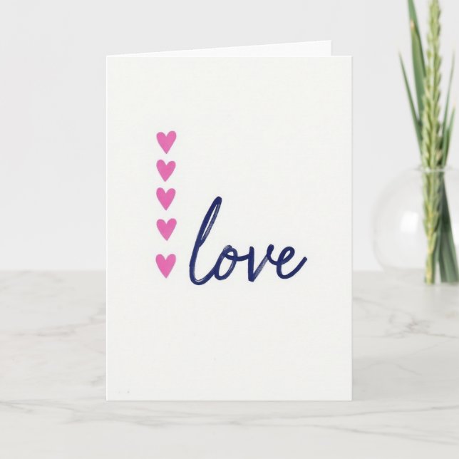 Pink Hearts Love Simple Card (Front)