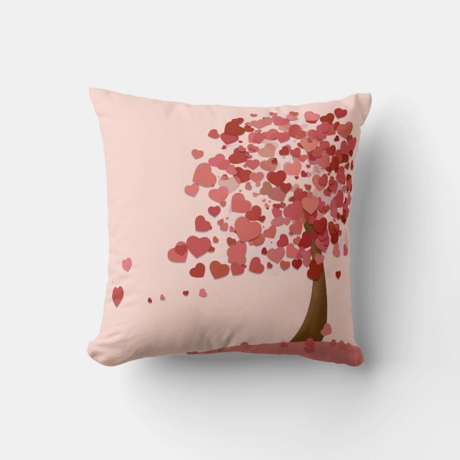 Pink Hearts - Love Tree Throw Pillow (Front)