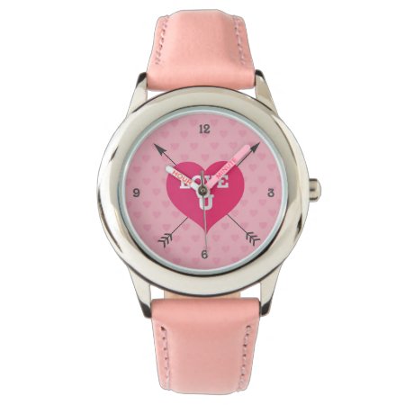 Pink Hearts Love U Custom Watch