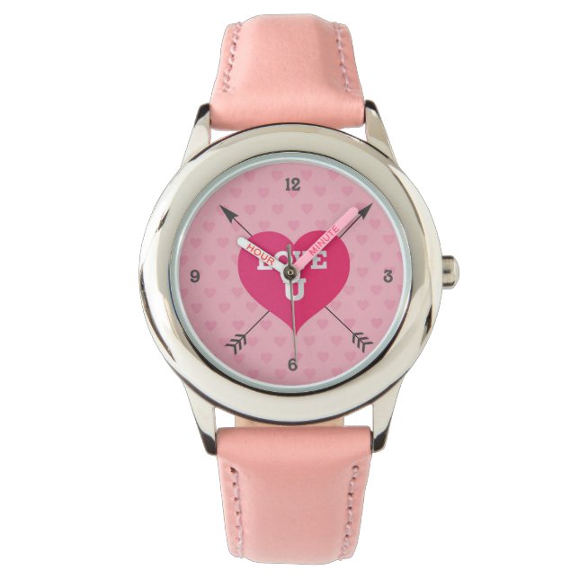 Pink Hearts Love U Custom Watch (Front)