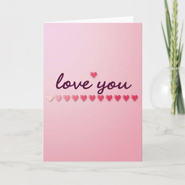 Pink Hearts Love You Greeting Card (Front)