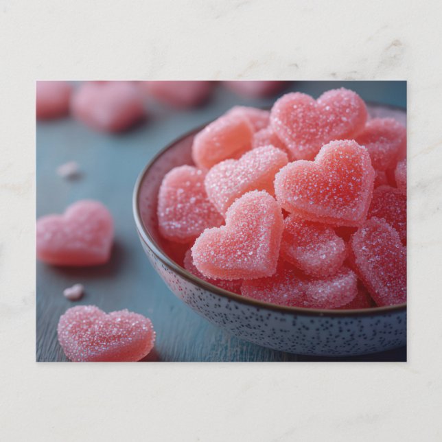 Pink hearts made of sugar in shell Valentine's Day Postcard (Front)
