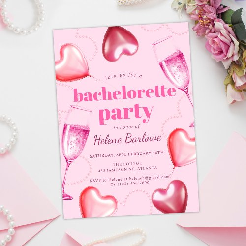 Pink Hearts Modern Elegant Bachelorette Party Invitation