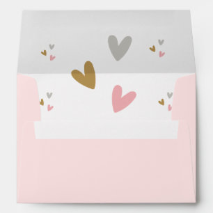 Pink Hearts Modern Simple Baby Shower Envelope
