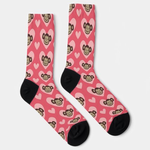 Pink Hearts Monkeys Socks