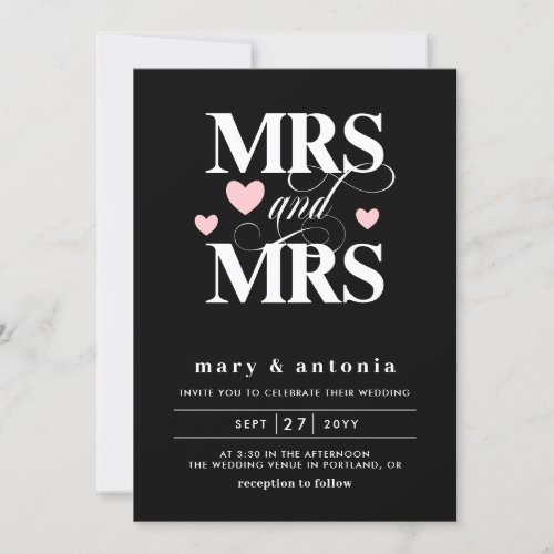 Pink Hearts Mrs  Mrs Lesbian Wedding Two In One Invitation