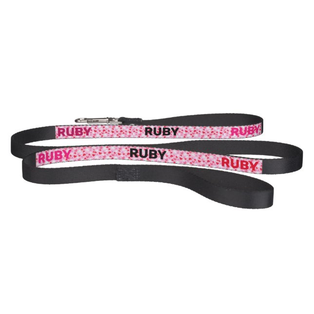 Pink Hearts Name on Black Good Dog Pet Leash (Full)