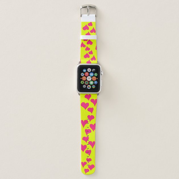 Pink Hearts Neon Yellow Apple Watch Band Zazzle