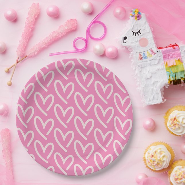 Pink Hearts of Hearts  Paper Plates (Party)