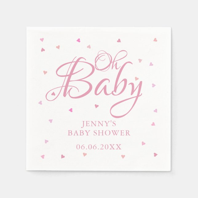 Pink Hearts Oh Baby baby shower Napkins (Front)