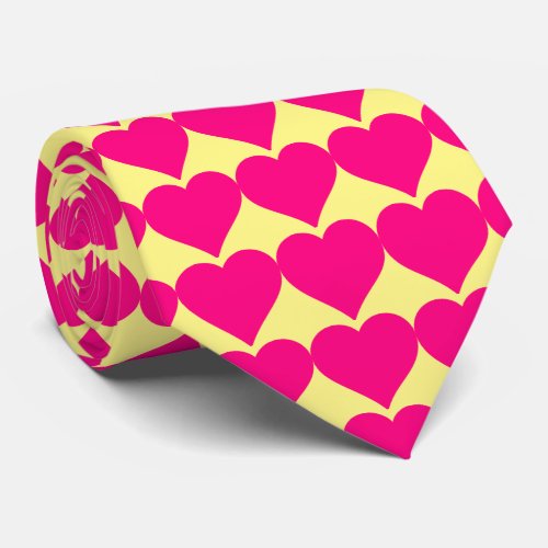 Pink hearts on a Yellow background Neck Tie