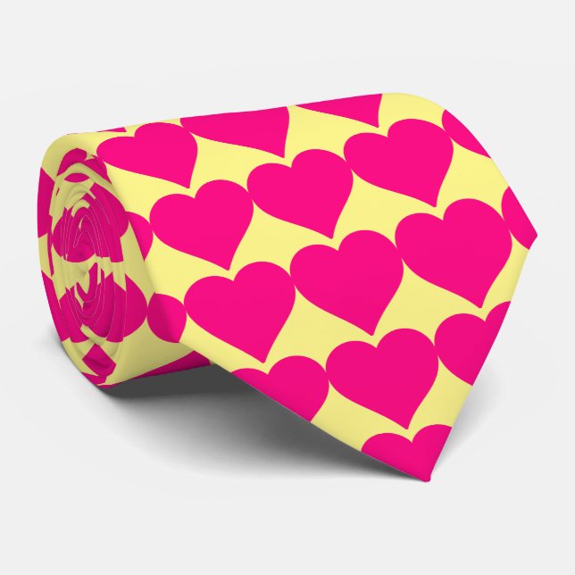 Pink hearts on a Yellow background. Neck Tie (Rolled)