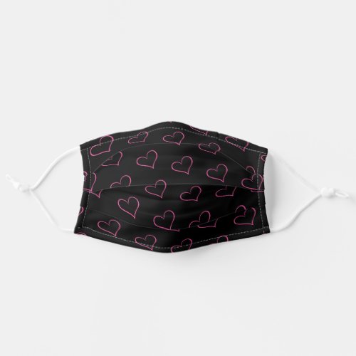 Pink Hearts on Black Adult Cloth Face Mask