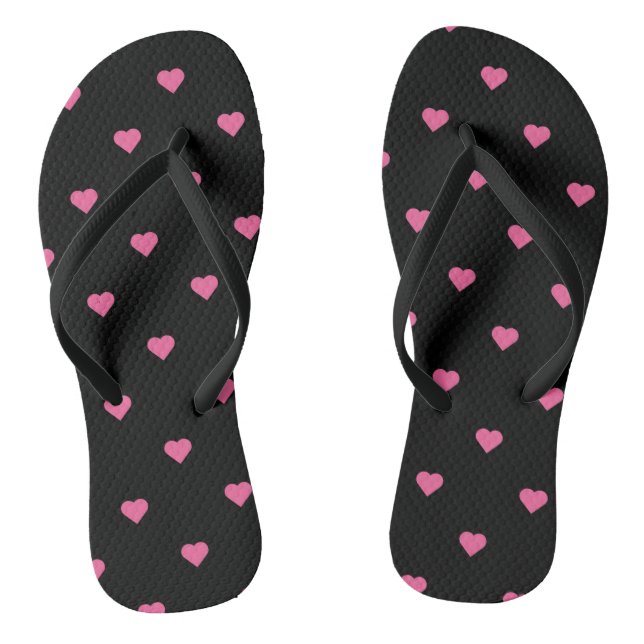 Pink Hearts on Black Flip Flops (Footbed)