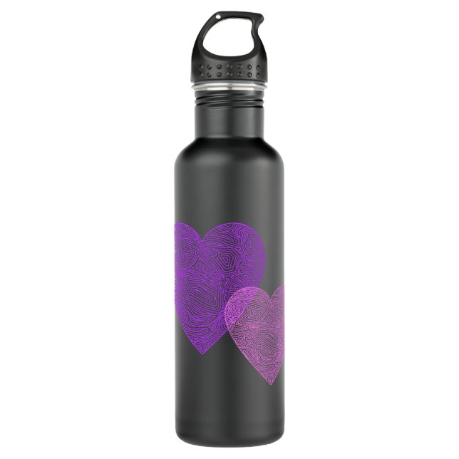 Pink Hearts on Black Water Bottle (Front)