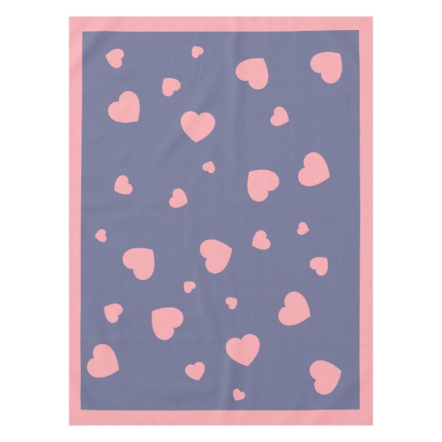 Pink Hearts on Blue Tablecloth (Front)