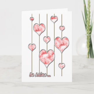 Pink Hearts on Golden Thread Be Mine Valentine's Holiday Card
