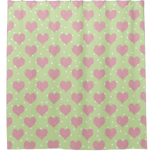 Pink hearts on green background shower curtain
