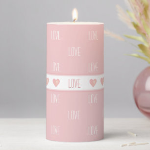 Pink Hearts on Light Pink Pillar Candle