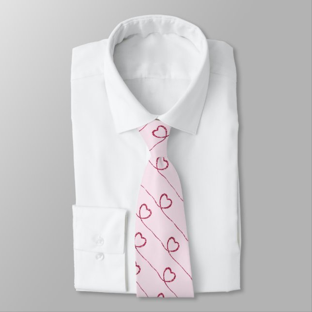 Pink Hearts On Pale Pink Neck Tie (Tied)