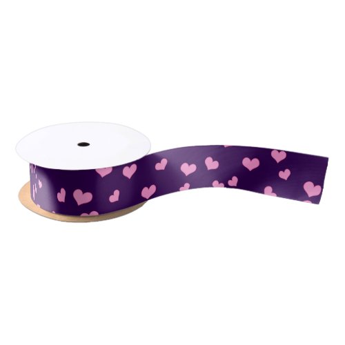 Pink Hearts on Purple Valentines Day Satin Ribbon