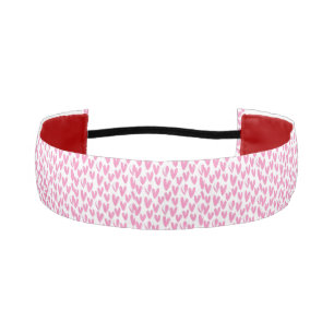 Pink Hearts on White Background Athletic Headband