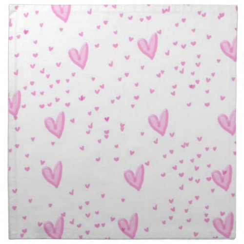 Pink Hearts on White Cloth Napkin