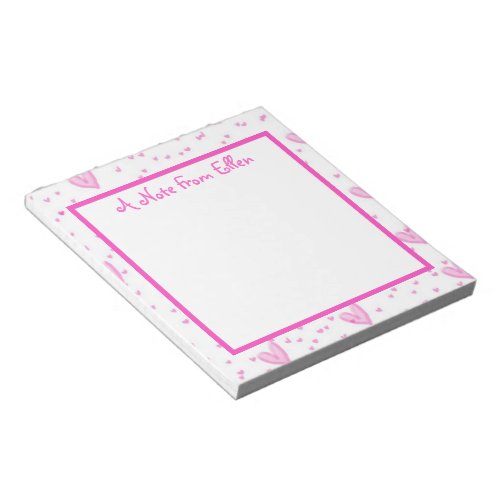 Pink Hearts on White Notepad