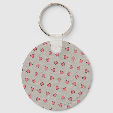 Pink Hearts Over Gray Pattern Keychain