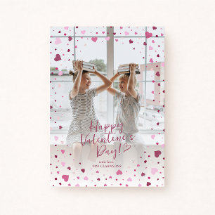 Pink Hearts Overlay Valentine’s Day Photo Card