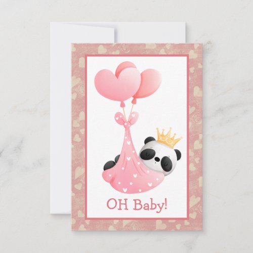 Pink Hearts Panda Bear Baby Shower Invitation