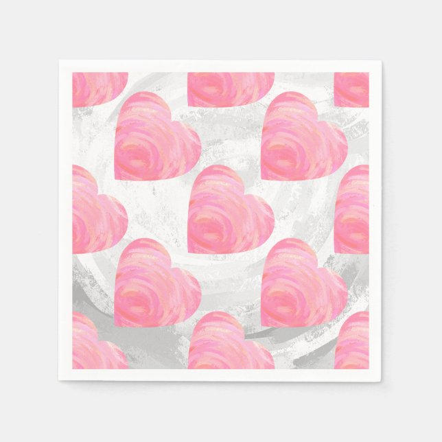 Pink Hearts Paper Napkins (Front)