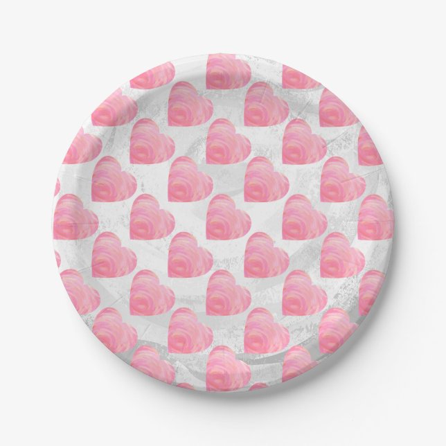 Pink Hearts Paper Plates (Front)