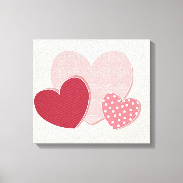 Pink Hearts Paper Sticker Canvas Print (Front)