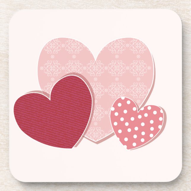 Pink Hearts Paper Sticker Drink Coaster (Front)
