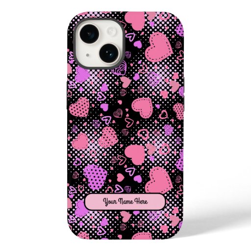Pink Hearts Pattern 01 Black BG Case-Mate iPhone 14 Case