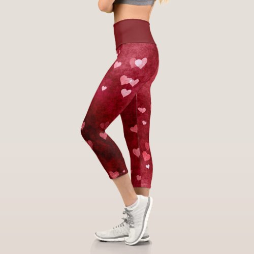 Pink Hearts Pattern Capri Leggings