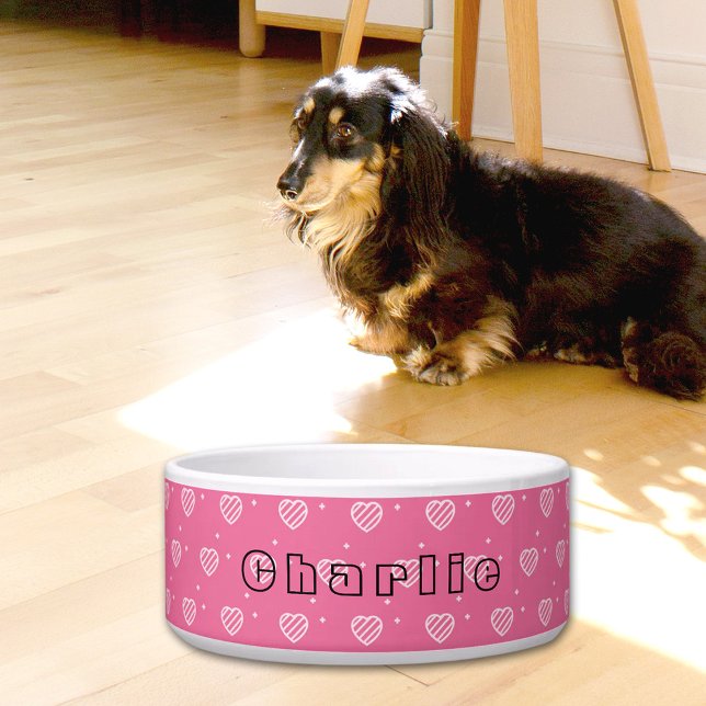 Pink Hearts Pattern Ceramic Pet Bowl (Creator Uploaded)