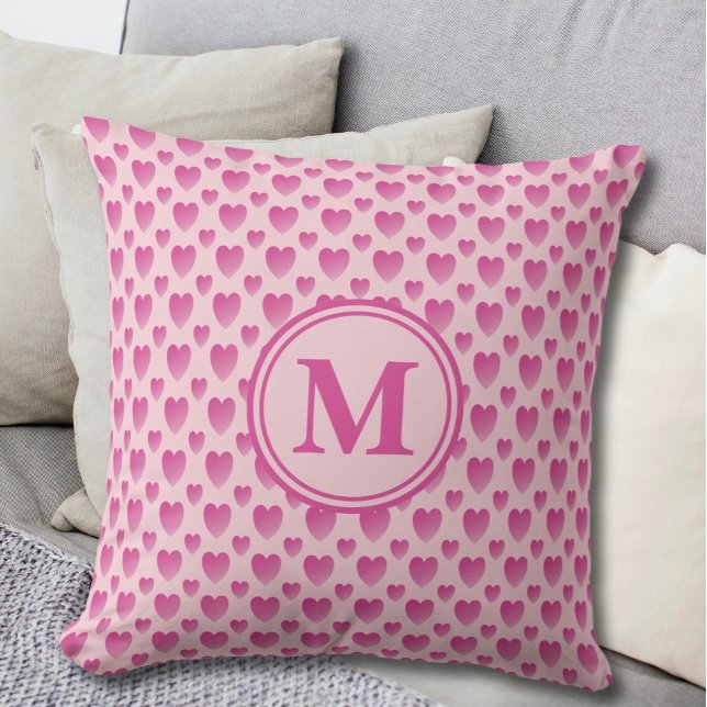 Pink Hearts Pattern Custom Monogram  Throw Pillow (Creator Uploaded)