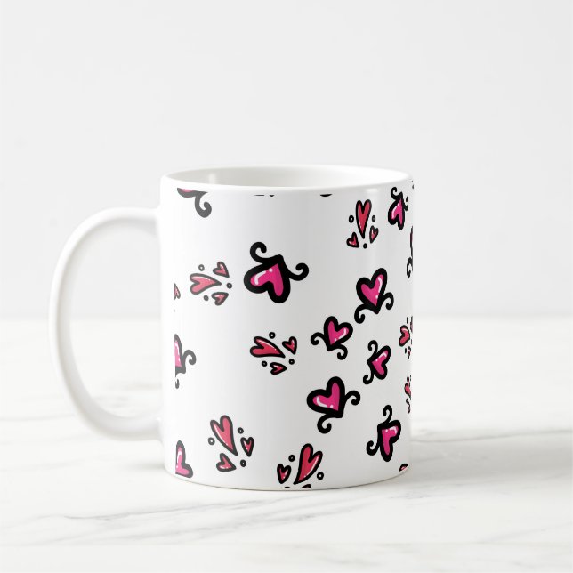 Pink Hearts Pattern – Cute Doodle Design Coffee Mug (Left)