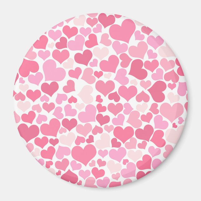 Pink Hearts Pattern - Cute, romantic magnet (Front)