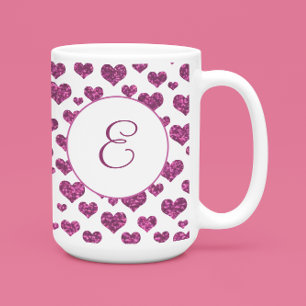 Pink Hearts Pattern Elegant Monogram Custom Coffee Mug
